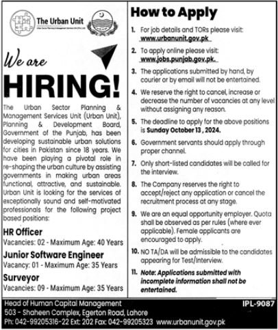 The Urban Unit Lahore Punjab Jobs 2024 – The Urban Unit Punjab Jobs 2024 — original advertisement