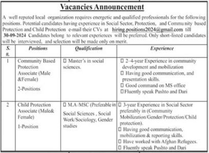 Well Reputed Organization Quetta Jobs 2024 – Public Sector Organization Jobs 2024 — original advertisement
