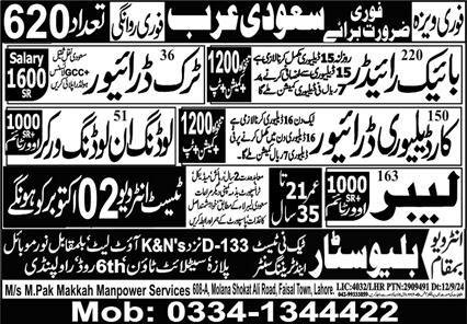 Truck Driver & Loading Unloading Worker Jobs 2024 – Blue Star Techni Test & Training Center Jobs 2024 — original advertisement