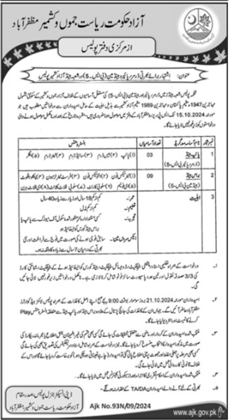 Police Department Muzaffarabad Jobs 2024 – Ajk Police Jobs 2024 — original advertisement