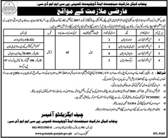 Punjab Cattle Market Management Company Jobs – Private Company Jobs 2024 — original advertisement