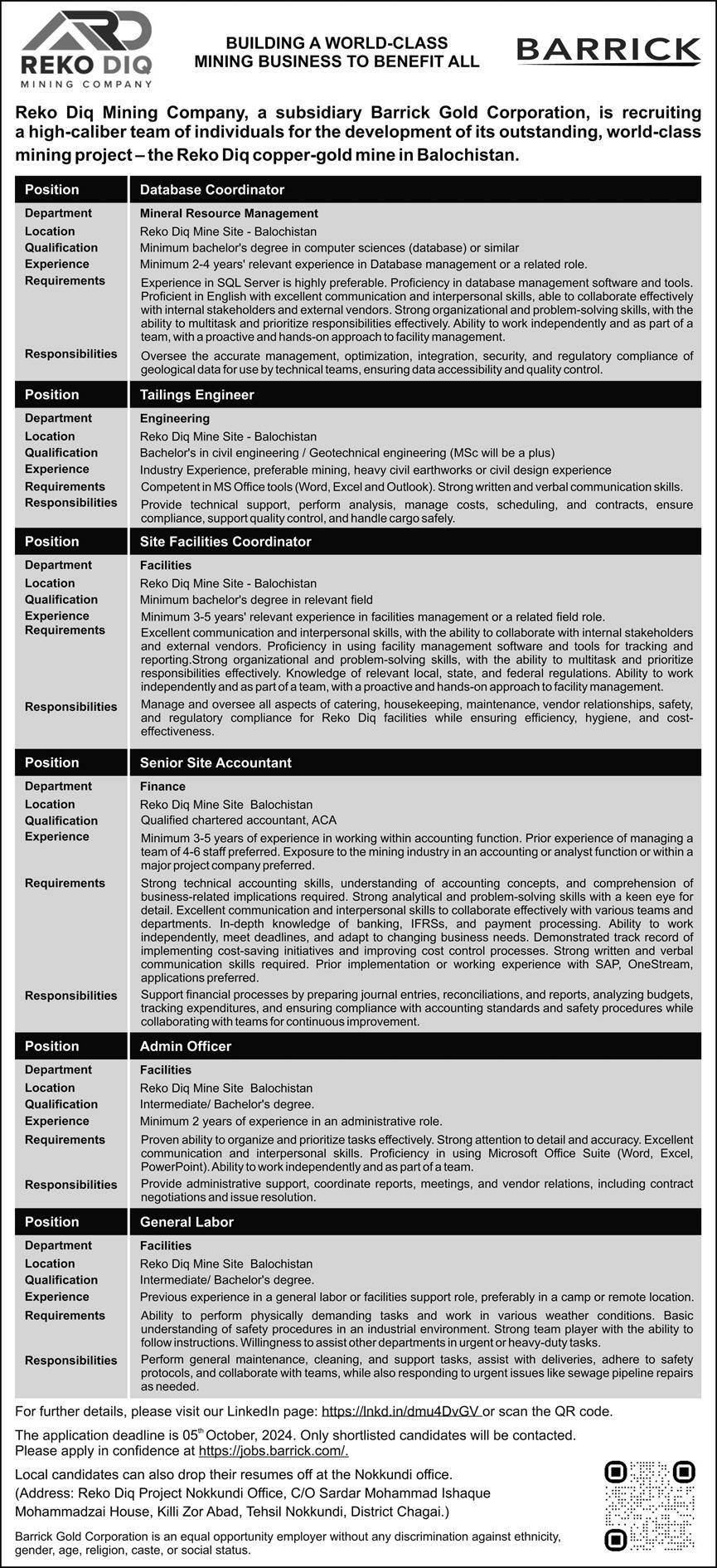 Barrick Pakistan Chaghi Balochistan Jobs 2024 Jobs 2024 — original advertisement