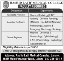 Rashid Latif Medical College  Lahore Jobs 2024 Jobs 2024 — original advertisement