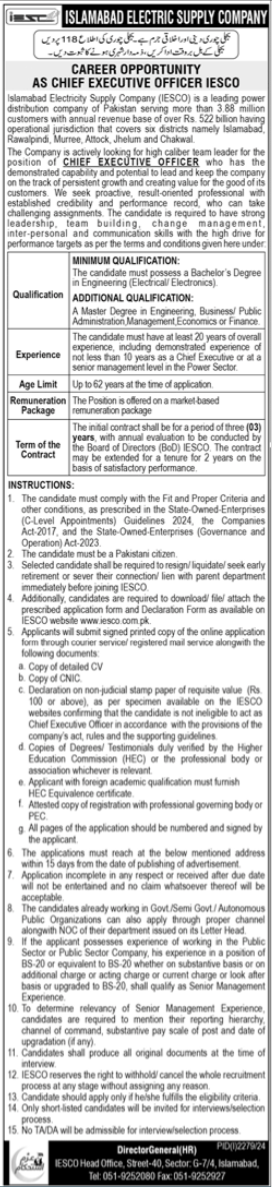 Islamabad Electric Supply Company IESCO Islamabad Jobs 2024 Jobs 2024 — original advertisement