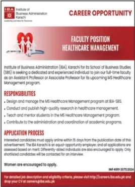 Institute of Business Administration IBA Jobs 2024 – IBA Karachi Jobs 2024 — original advertisement