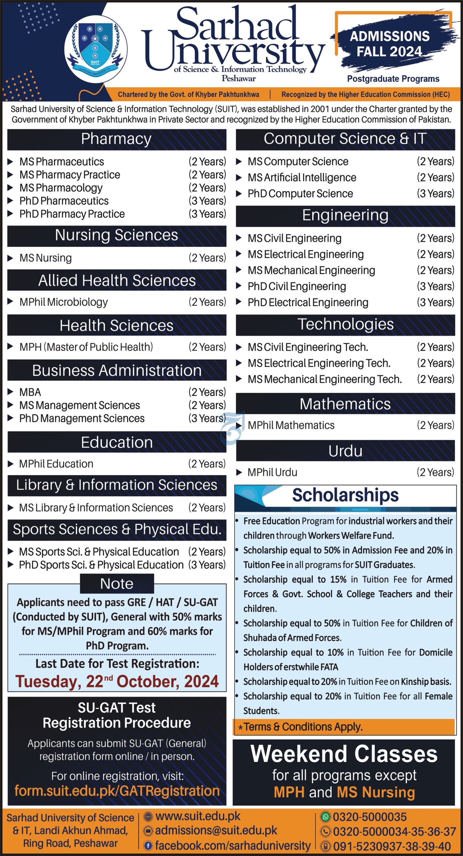 Admission Open in Sarhad University of Science & Information – Sarhad University of Science and Information Technology Peshawar Admissions 2024 — original advertisement