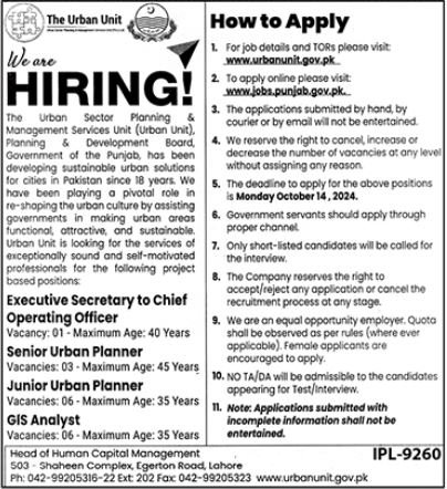 The Urban Unit  Lahore Punjab Jobs 2024 – The Urban Unit Punjab Jobs 2024 — original advertisement
