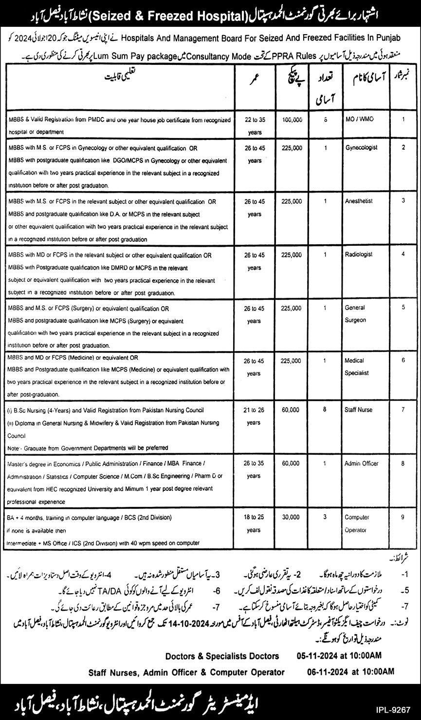 Government Al Hamd Hospital Faisalabad Jobs 2024 – Jobs In Government Alhamd Hospital Nishatabad Faisalabad Jobs 2024 — original advertisement