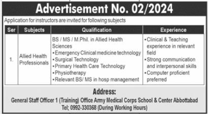 Army Medical Corps School and Centre Abbottabad Jobs 2024 – Pakistan Army Jobs 2024 — original advertisement