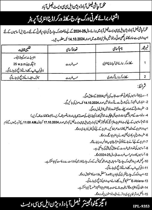 Irrigation Department Faisalabad Jobs 2024 – Irrigation Department Punjab Jobs 2024 — original advertisement