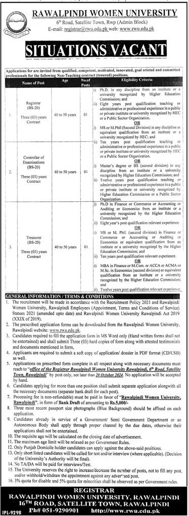 Rawalpindi Women University Jobs 2024 – Rawalpindi Women University Rawalpindi Jobs 2024 — original advertisement