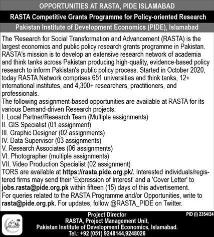 RASTA Pakistan Institute Of Development Economics PIDE Jobs – Pakistan Institute of Development Economics (PIDE) Jobs 2024 — original advertisement