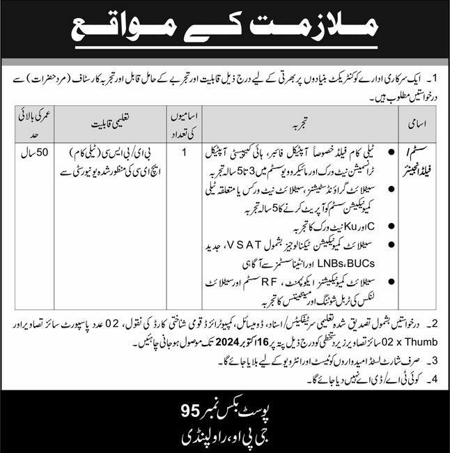 Government Organization Rawalpindi Jobs 2024 – Public Sector Organization Jobs 2024 — original advertisement