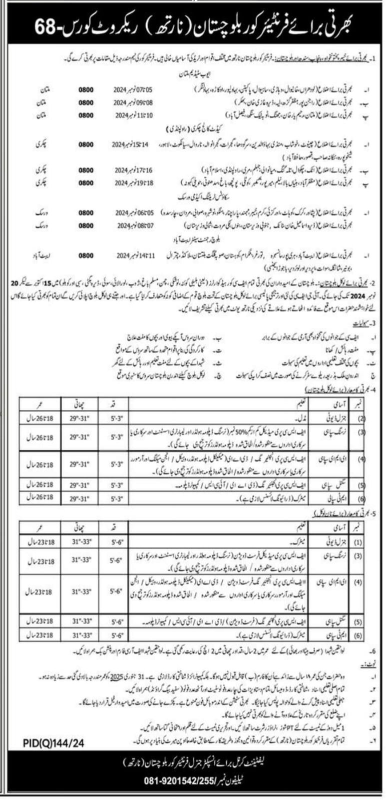 Frontier Corps North Balochistan Jobs 2024 – Frontier Corps (North) Balochistan Jobs 2024 — original advertisement