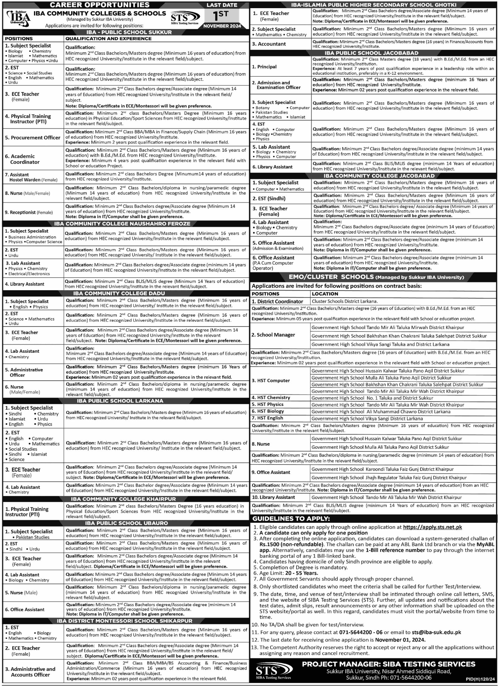 IBA Community Colleges & Schools Sukkur Sindh Jobs 2024 – IBA Karachi Jobs 2024 — original advertisement