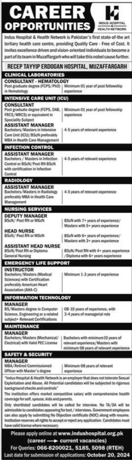 Indus Hospital & Health Network Muzaffargarh Jobs 2024 Jobs 2024 — original advertisement