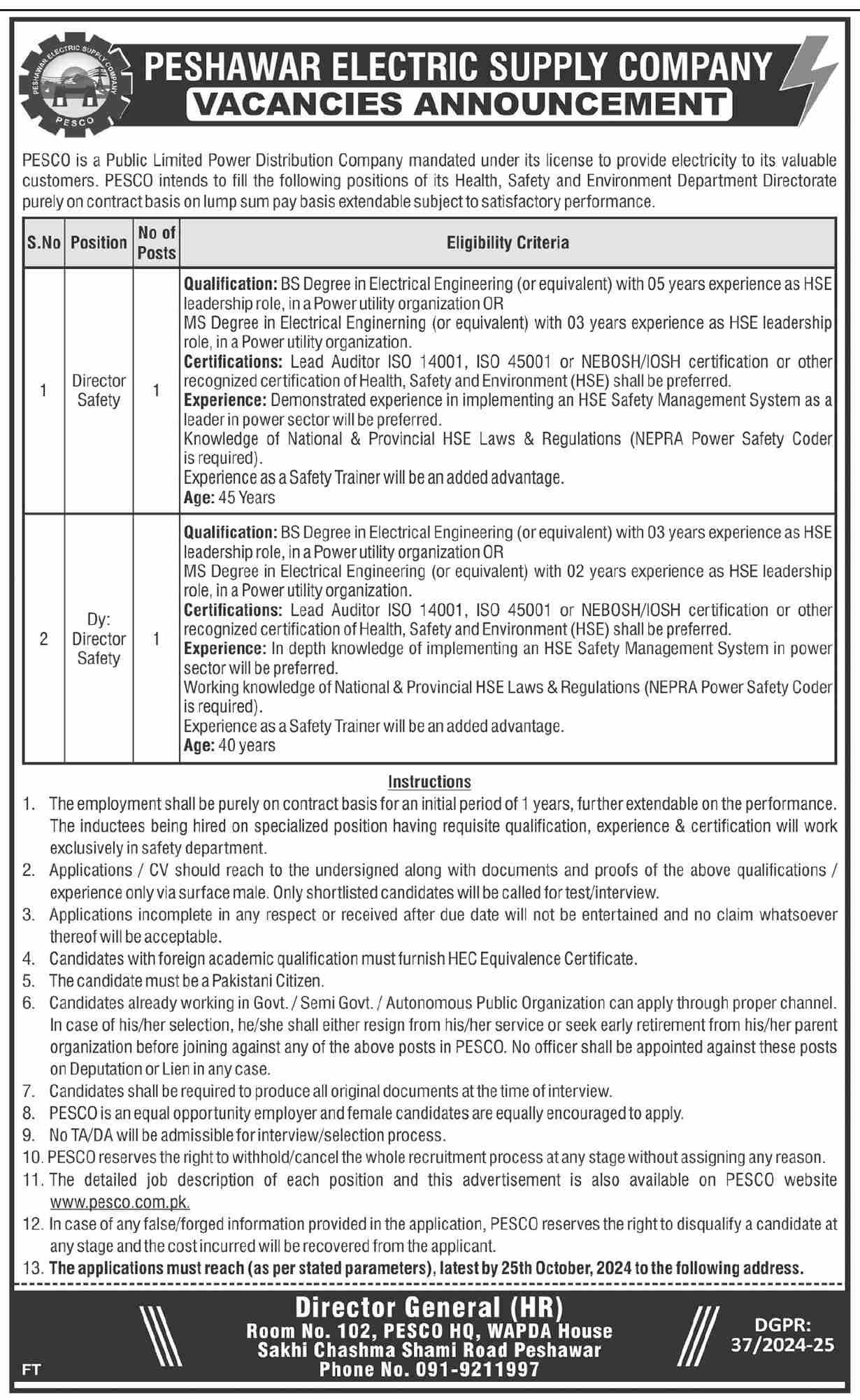 Peshawar Electric Supply Company Peshawar Jobs 2024 – Peshawar Electric Supply Company - PESCO Jobs 2024 — original advertisement