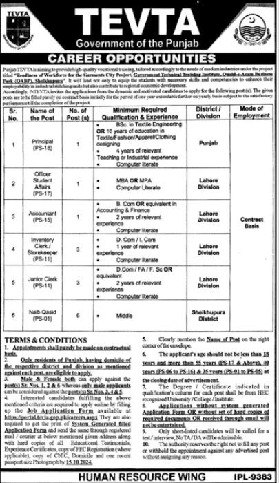 Technical Education & Vocational Training Authority Jobs – Technical Education & Vocational Training Authority TEVTA Punjab Jobs 2024 — original advertisement