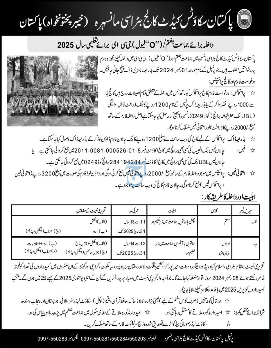 Admission Open in Pakistan Scouts Cadet College Batrsasi – Pakistan Scouts Cadet College Batrasi Mansehra Admissions 2024 — original advertisement