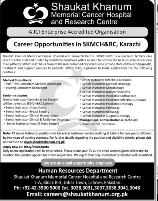 Shaukat Khanum Hospital Lahore Jobs 2024 – Shaukat Khanum Memorial Cancer Hospital and Research Centre Jobs 2024 — original advertisement