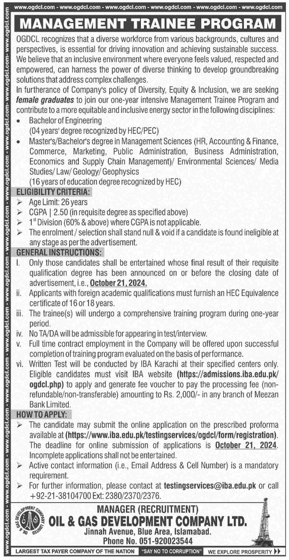 Oil And Gas Development Company OGDCL Jobs 2024 – Oil & Gas Development Company LTD Jobs 2024 — original advertisement