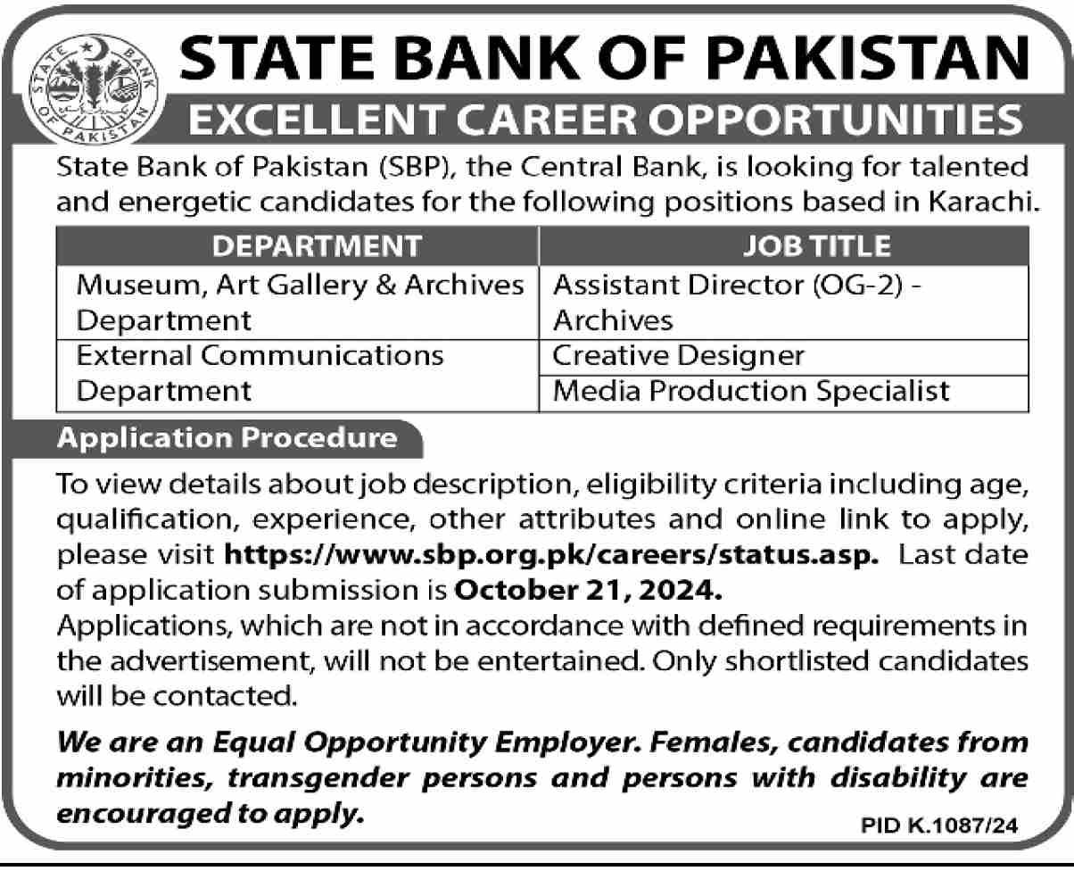 State Bank Of Pakistan SBP Jobs 2024 Jobs 2024 — original advertisement