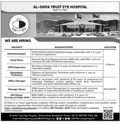 Al Shifa Trust Eye Hospital Rawalpinidi Jobs 2024 – Al-Shifa Trust Eye Hospital Rawalpindi Pakistan Jobs 2024 — original advertisement