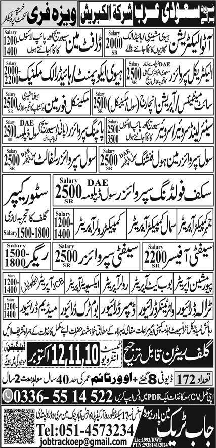 Safety Officer And Store Keeper Jobs in Saudia Arabia 2024 – Job Track Manpower Bureau Jobs 2024 — original advertisement