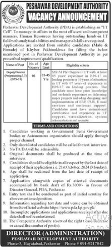 Peshawar Development Authority Peshawar Jobs 2024 Jobs 2024 — original advertisement