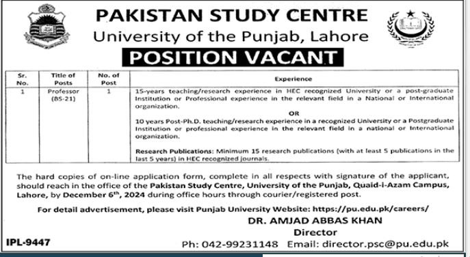 University Of The Punjab PU Jobs 2024 – University of Punjab Jobs 2024 — original advertisement