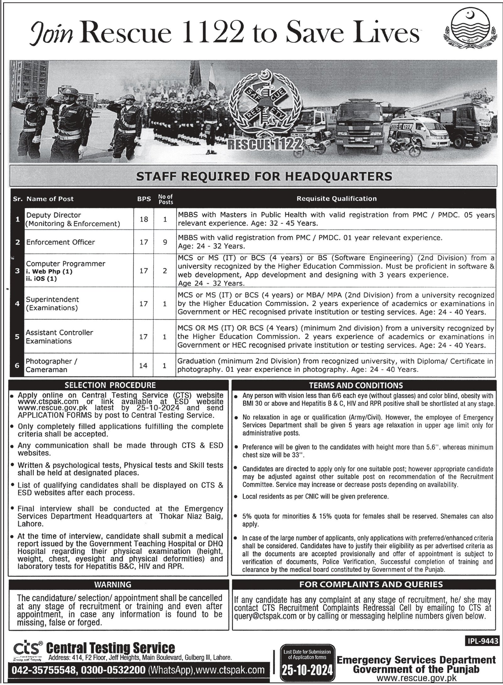 Punjab Emergency Service Rescue 1122 Jobs 2024 Jobs 2024 — original advertisement