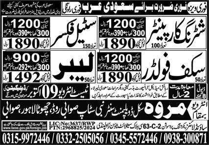 Scaffolder & Labor Jobs 2024 In Saudi Arabia – Marwa Skill Development Center Jobs 2024 — original advertisement