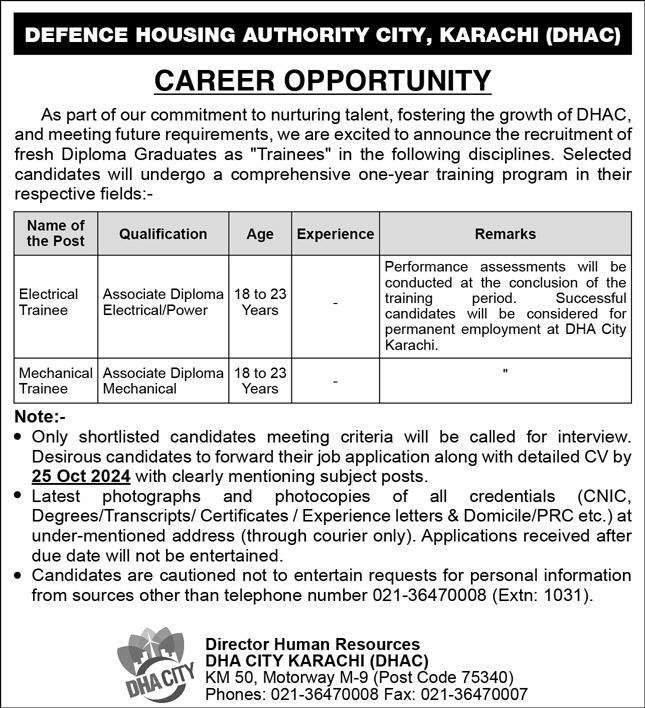 Defence Housing Authority DHA City Karachi Jobs 2024 Jobs 2024 — original advertisement