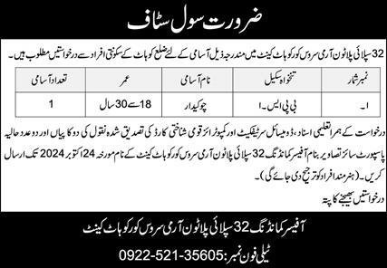 32 Supply Platoon Army Service Core Kohat Cantt Jobs 2024 – Pakistan Army Jobs 2024 — original advertisement