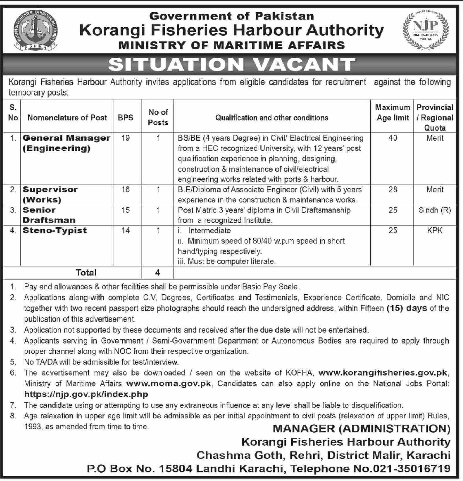Korangi Fisheries Harbour Authority Jobs 2024 Jobs 2024 — original advertisement