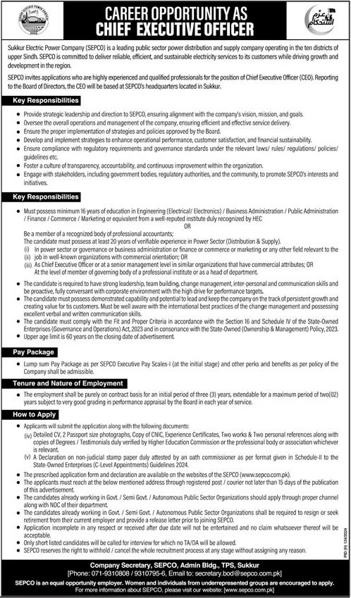 Sukkur Electrical Power Company SEPCO Sukkur Jobs 2024 – Sukkur Electric Power Company SEPCO Jobs 2024 — original advertisement