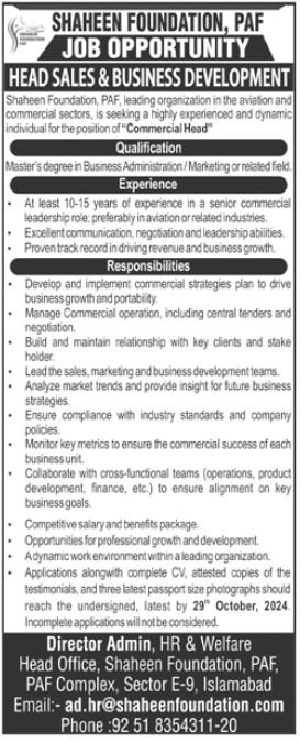 Shaheen Foundation PAF Jobs 2024 Jobs 2024 — original advertisement