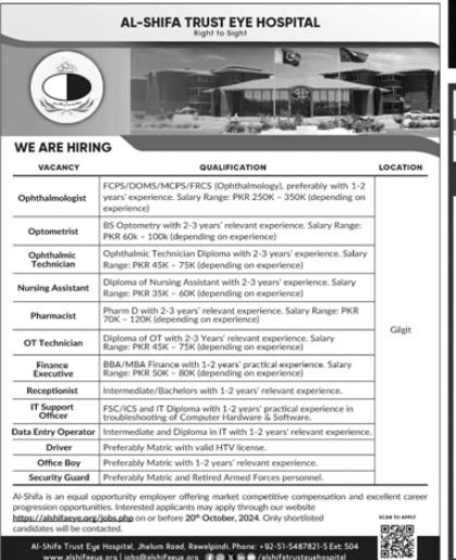 Al Shifa Trust Eye Hospital Jobs 2024 – Al-Shifa Trust Eye Hospital Rawalpindi Pakistan Jobs 2024 — original advertisement