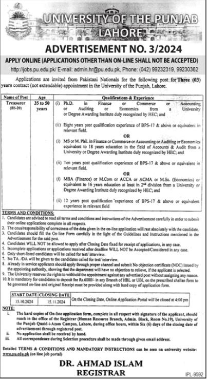 University Of The Punjab Jobs 2024 – University of Punjab Jobs 2024 — original advertisement