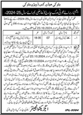 Balloki Headworks Division Balloki Jobs 2024 – Irrigation Department Punjab Jobs 2024 — original advertisement
