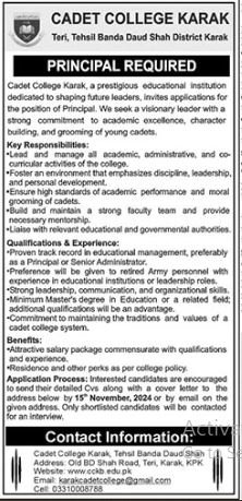 Cadet College Karak Khyber Pakhtunkhwa Jobs 2024 Jobs 2024 — original advertisement