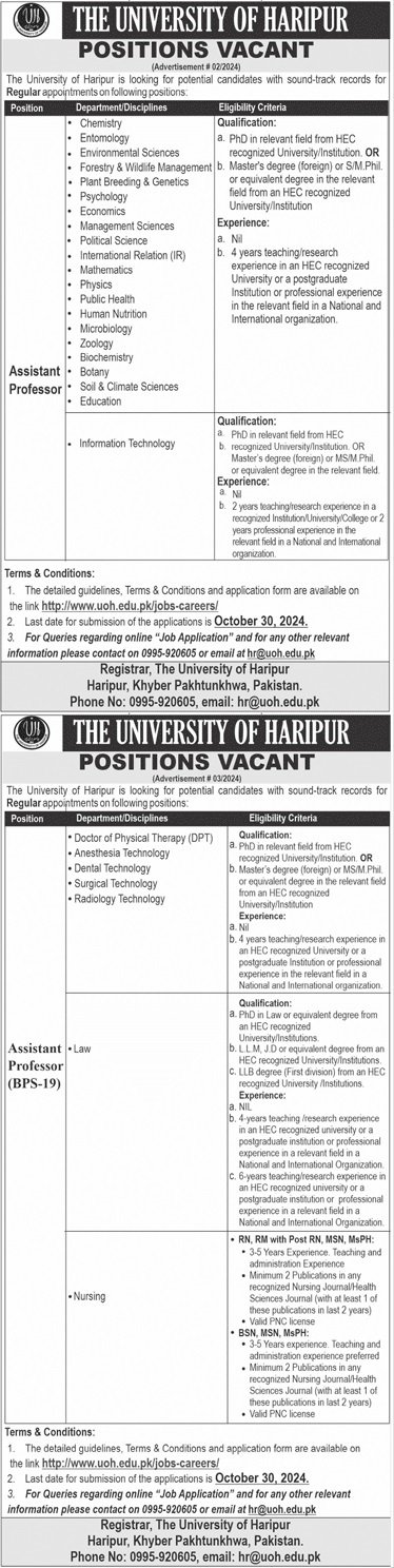 University of Haripur Khyber Pakhtunkhwa Jobs 2024 Jobs 2024 — original advertisement