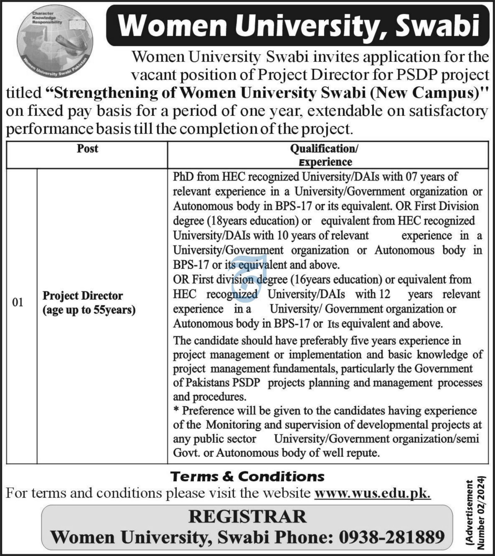 Women University Swabi Khyber Pakhtunkhwa Jobs 2024 Jobs 2024 — original advertisement
