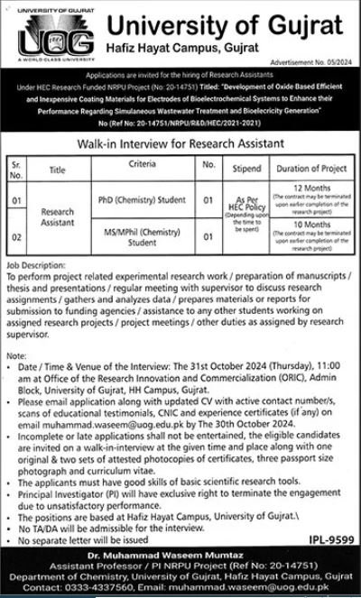 University of Gujrat Punjab Jobs 2024 Jobs 2024 — original advertisement
