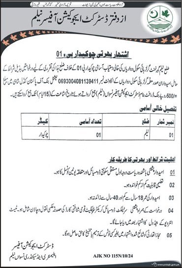Government Girls High School Neelum Valley Jobs 2024 – Elementary & Secondary Education AJK Jobs 2024 — original advertisement