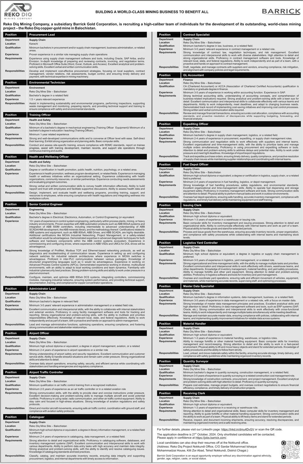 Barrick Pakistan Balochistan Jobs 2024 Jobs 2024 — original advertisement