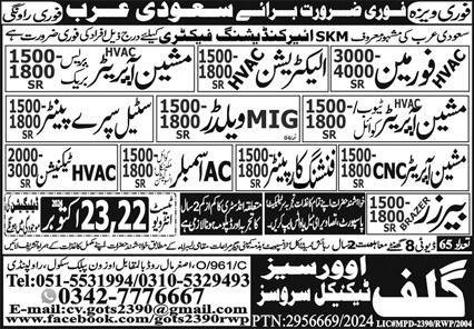 HVAC Foreman & MIG Welder Jobs 2024 In Saudi Arabia – Gulf Job Hunts Manpower Services Jobs 2024 — original advertisement