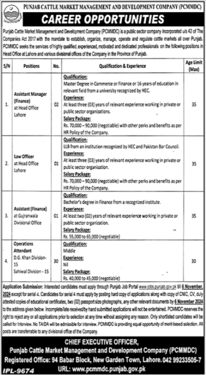 Punjab Cattle Market Management Company Jobs 2024 – Private Company Jobs 2024 — original advertisement