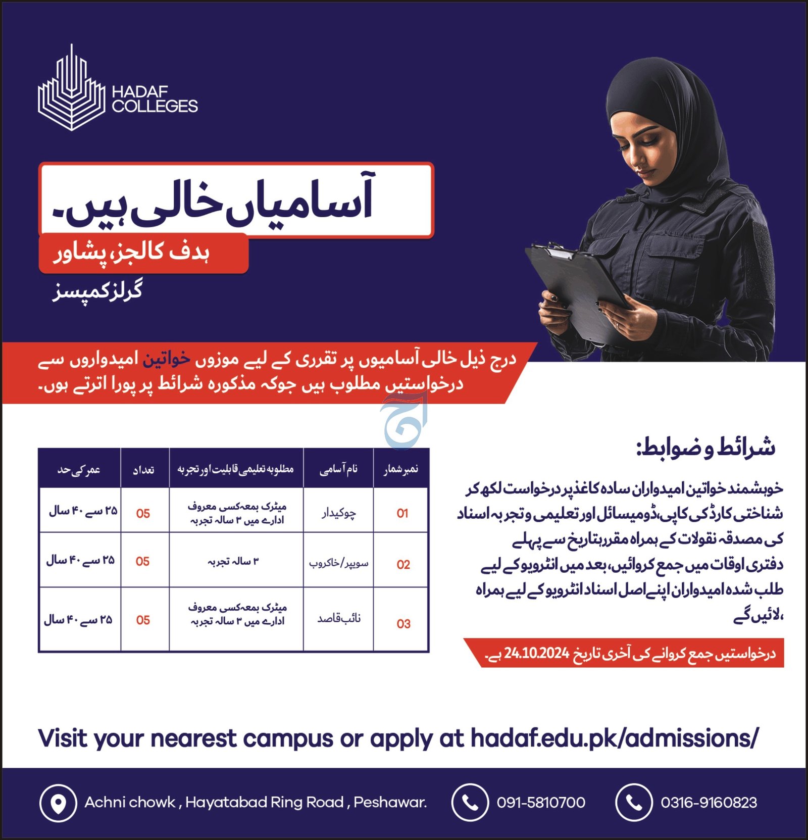 Hadaf College of Allied Health Sciences Jobs 2024 – Hadaf College of Allied Health Sciences Peshawar Jobs 2024 — original advertisement