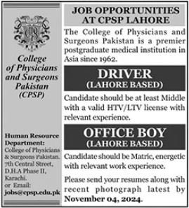 College Of Physicians And Surgeons Jobs 2024 – College of Physicians and Surgeons Pakistan Jobs 2024 — original advertisement